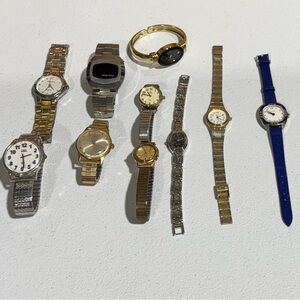 Lot of 10 Ladies & Mens Watches
Vintage Timex Omax Compu Chron & Other for Parts